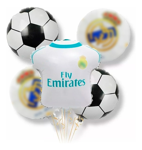 Set X5 Globos Metalizado Real Madrid Fiesta Decoracion