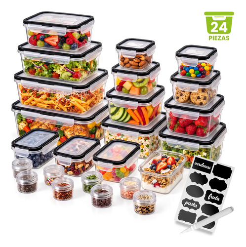 Recipientes 24 Pz Herméticos De Almacenamiento De Cocina Transparente