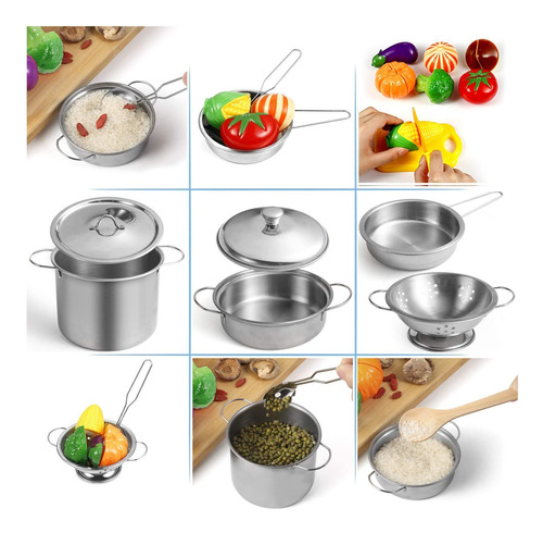 Set Utensilios Cocina, Juguetes Simulación Niños, Acero Inox Color
