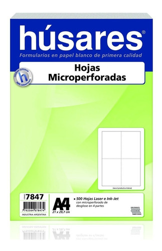 Resma Husares 7847  Troquelada En Cruz A4 75grs