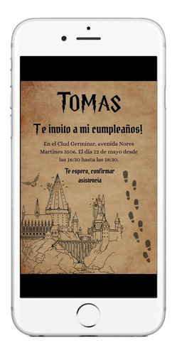 Invitación Cumpleaños Digital Harry Potter Mapa Merodeador