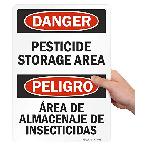 Señal Bilingüe  Área De Almacenamiento De Pesticidas...