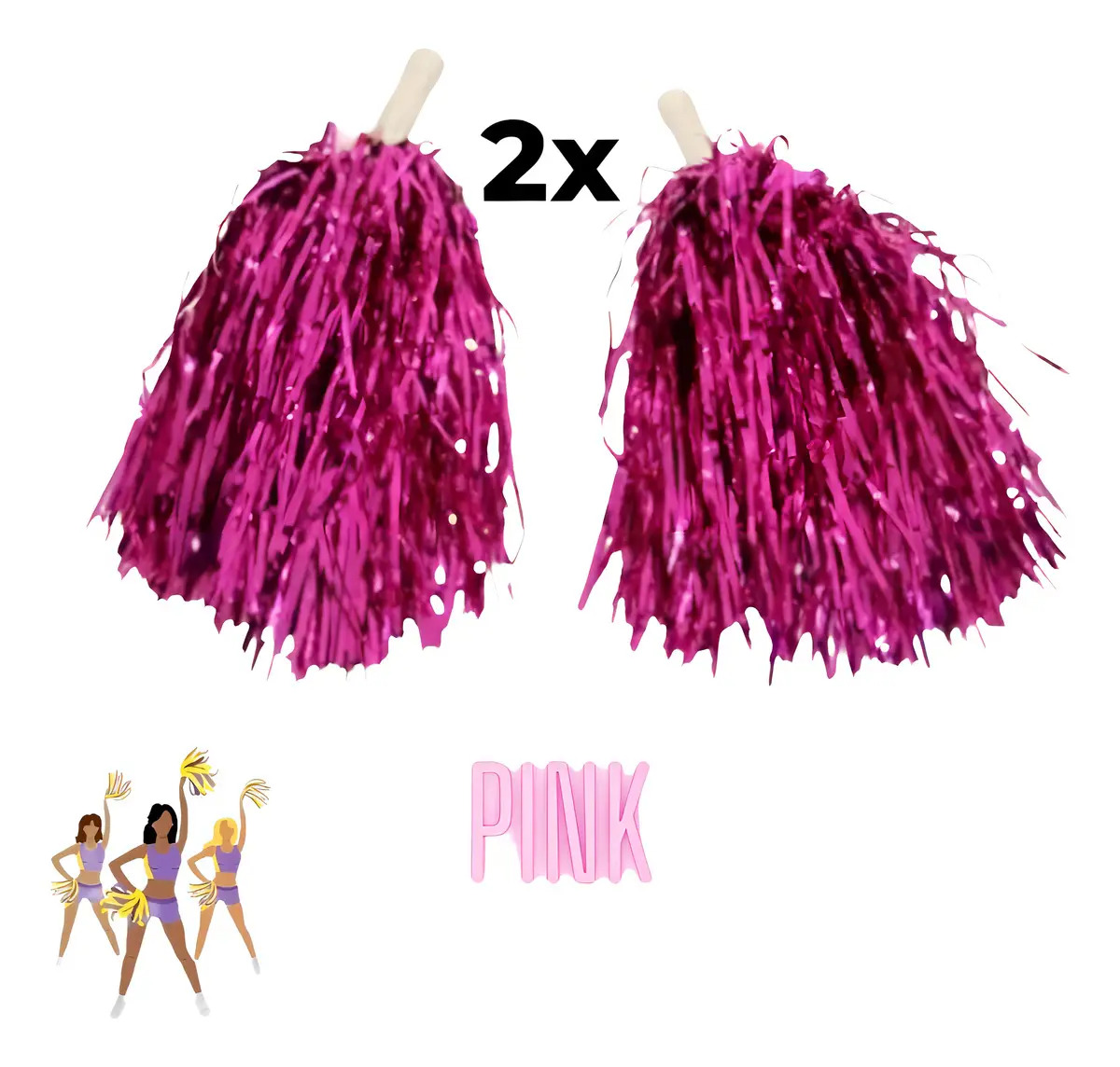 Pompom Metalizado Líder Torcida Festa Esporte Eventos +cores Cor Pink