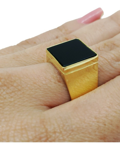 Anel Comendador Em Ouro 18kl/750 Com Pedra Onix Natural 9 Gramas