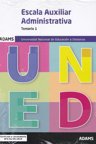 Temario 1 Auxiliares Administrativos Universidad Nacional de EducaciÃÂ³n a Distancia (UNED), de Varios autores. Editorial Adams, tapa blanda en español