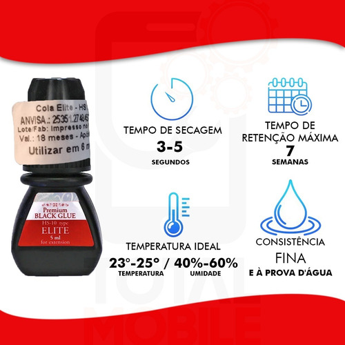 Imagem 5 de 8 de Cola Elite Hs-10 5ml Alongamento Cílios Premium Black Glue