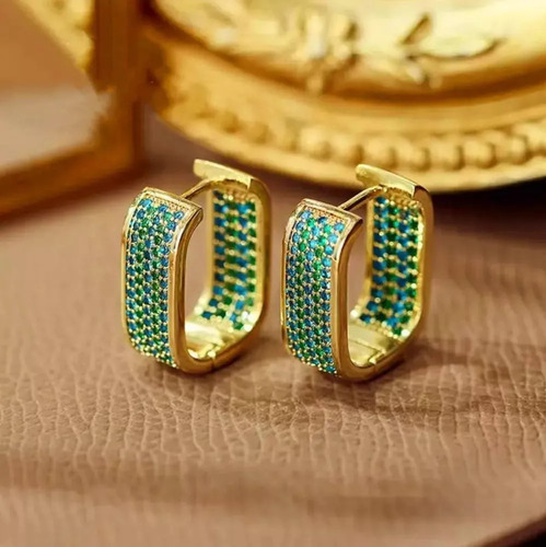 Aretes Argollas Cristales Chapado Oro 14k Acero Inoxidable