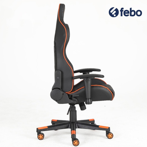 Silla de escritorio Meetion CHR14 MT-CHR14 gamer ergonómica negra y naranja con tapizado de cuero sintético