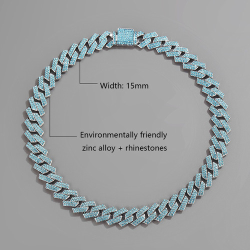 Collar De Eslabones Cubanos De Cristal Azul Helado