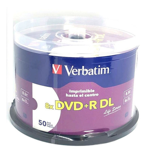 Dvd+r Dl Verbatim Imprimible 8.5 Gb  Blanco Full Face 50 Pza