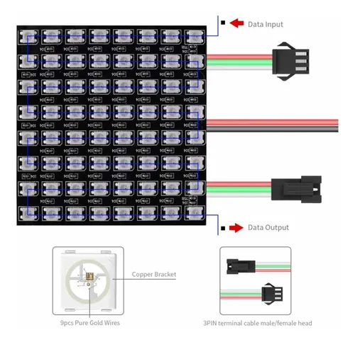 Modulo Matriz Led Flexible Rgb 8x8 Ws2812b 5050 Panel Cinta