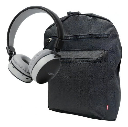 Mochila Y Auricular Soul Para Notebook Dell Hp Lenovo 15.6 Color Negro Cierre Horizonal Diseño de la tela Liso