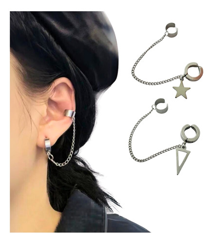 Aretes Mujer Ear Cuff Solitario Ear Cuff Estrella Plateada