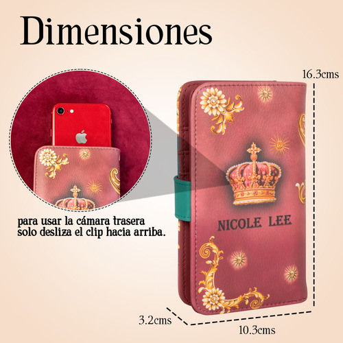 Funda Porta Celular Y Tarjetero Nicole Lee The Queen Ss25 Color Carmín