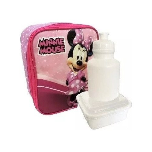 Lancheira Térmica Escolar  Minnie Mouse Rosa Alças Potes F5