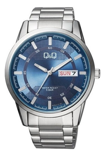 Reloj Pulsera Para Hombre Q&q Original Modelo A208j212y Color de la correa Plateado Color del bisel Plateado Color del fondo Azul acero