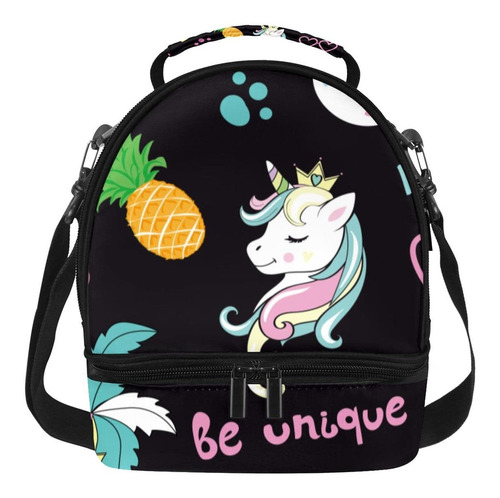 Bolsa Almuerzo Doble Piso Aislamiento Diseño Unicornio Gato