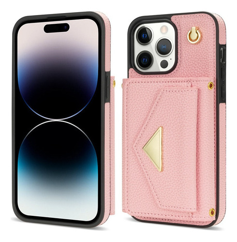 Funda Tipo Cartera Para iPhone 15 14 13 Con Correa
