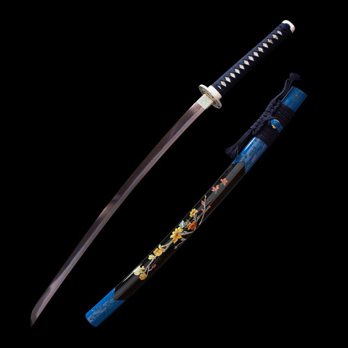 Katana Ciruela de Sangre Acero Damasco 100% Funcional Filo Real Hecho a Mano Samurai Full Tang Japón Ludede con Madera Base