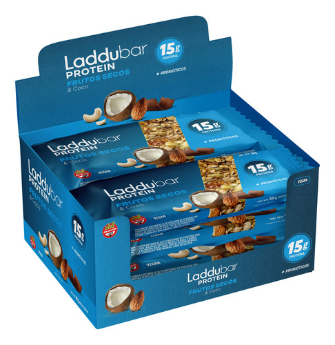 Laddubar Protein Frutos Secos Y Coco Caja X10 Barras 15g Proteína Sin Tacc Veganas