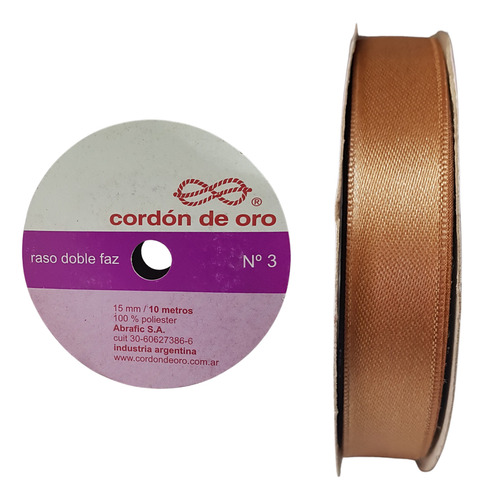 Cinta De Raso Doble Faz N°3 (15mm) X Rollo De 10mts Beige Cordón De Oro
