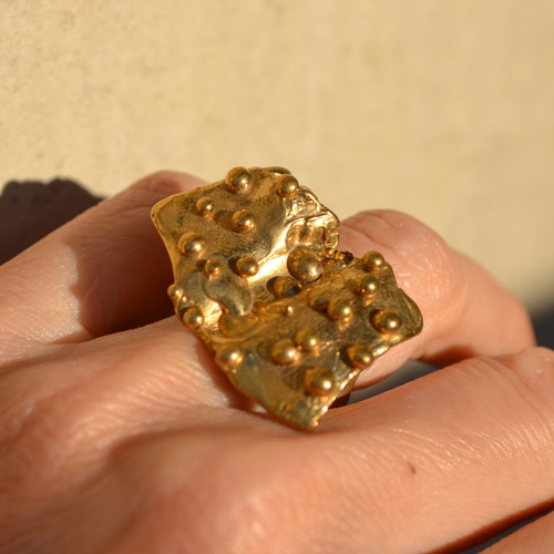 Imagen 10 de 10 de Anillo Dorado Espuma, Abierto, Texturas, Macizo De Bronce
