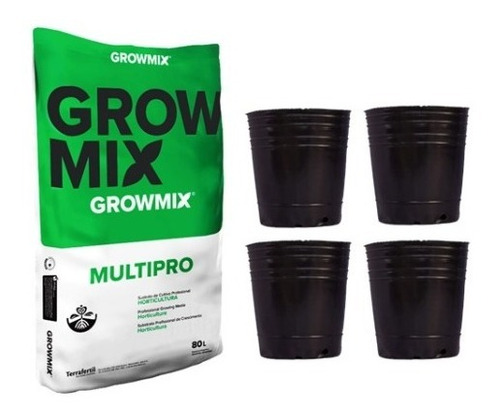 Combo Sustrato Growmix Multipro 80 Lts + 4 Macetas 30 L