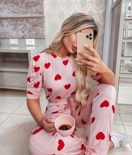Imagem 4 de 5 de Conjunto Pijama Confort Calça + Blusa Manguinha Coração