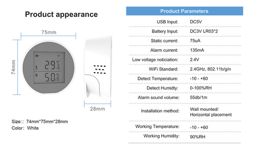 Sensor De Temperatura Y Humedad Wifi Tuya Alta/baja Alarma C