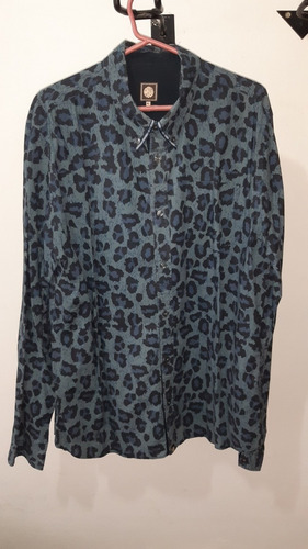 Imagen 1 de 3 de Camisa Pretty Green Animal Print Blue Liam Gallagher Xl