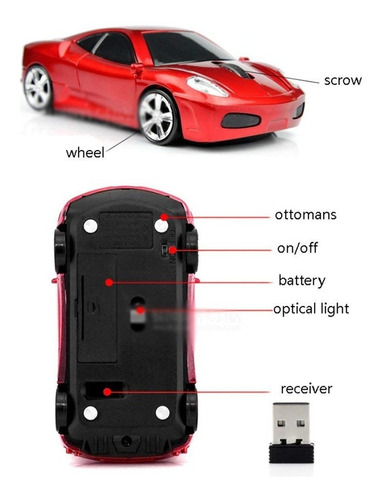 Imagen 4 de 5 de Mouse Gamer Mgbeauty Carro Deportivo 1600dpi Inalámbrico -ro
