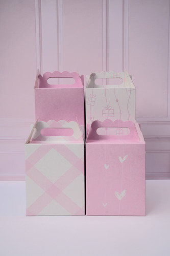Cajita Cubo/tiendita Pastel-candy Bar-souvenirs-9*9*11-x 50 Rosa Con Diseño Corazones
