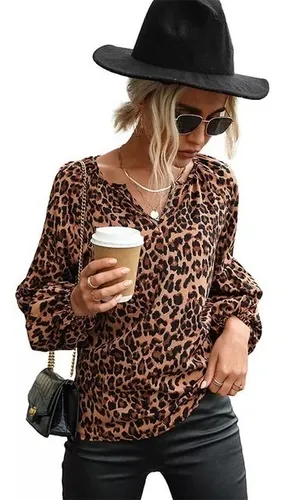 Blusa De Moda Mujer Manga Larga Animal Print Leopardo 102 Cuotas