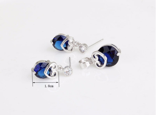 Imagen 4 de 4 de Set De Aretes Y Dije Azul Marino Corazón Zirconia Mod.175