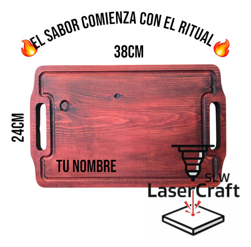 Tabla De Madera Para Picar Carne Asada 38x24cm Personalizado Caoba Ingle Caoba Ingles