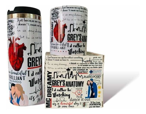 Termo + Taza Diseño Greys Anatomy Personalizado Color Blanco