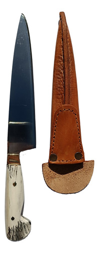 Cuchillo Artesanal 24 Cm Inox Con Asta Ciervo Y Vaina Cuero