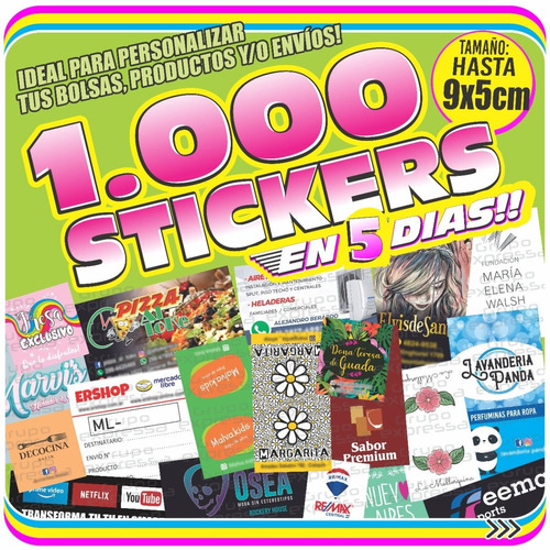 Stickers Personalizados / Cierra Bolsas Hasta 9x5 Cm X 1.000