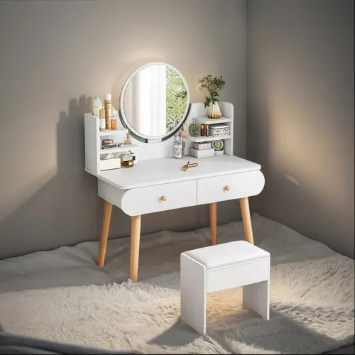 Mesa De Noche Maquillador Escritorio Con Luz Y 2 Cajones