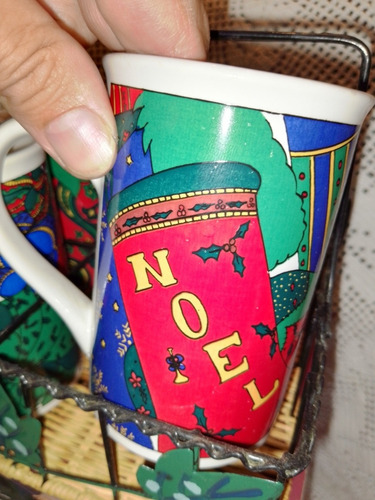 Tazas Navideñas Grandes Con Cesta En Madera Y Hierro Forjado