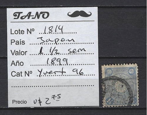 Lote1814 Japón 1, 1/2 Sen Año 1899 Yvert# 96 Usado Lindo
