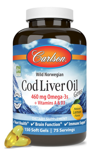 Carlson Labs Gemas Aceite Hígado Bacalao 150 Softcaps Sabor Sin Sabor