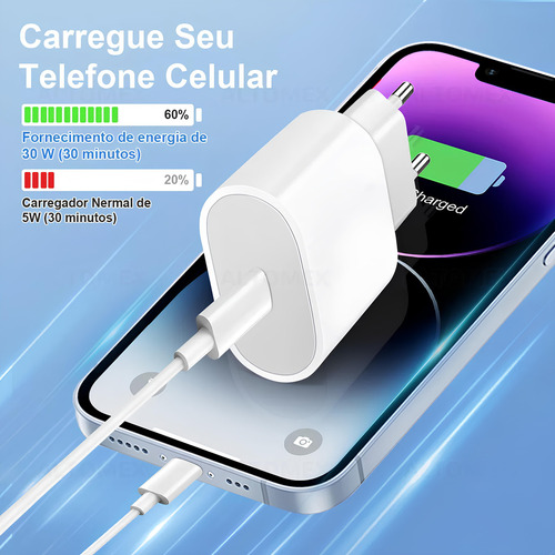 Carregador Turbo Compativel iPhone 15 Pro Max, 15 Pro Cor Preto Carregador Para iPhone Carregador Com Proteção De Sobrecarga Carregador Vtr Eletronics Carregador Turbo Fast Charging