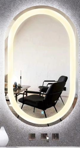 Espelho Jateado Oval Iluminado Com Led Touch Screen 100x50cm Moldura Branco Quente 3000k