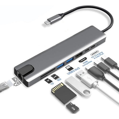 Adaptador Usb Tipo C 8 En 1 - Ethernet