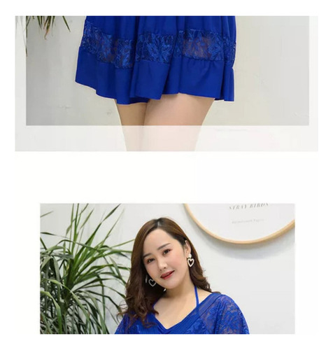 Hu . Traje De Baño Para Gorditas Curvy Blusón Falda Y Short
