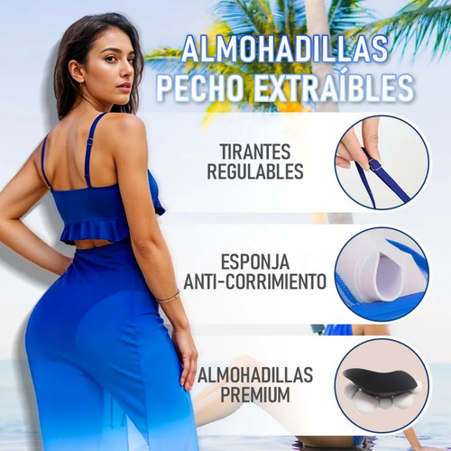 Traje De Baño Sexy Bikini Para Mujer Con Falda 3 Piezas