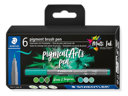 Staedtler Pigment Arts Brush Pen, Pincel Verde Y Turquise, P