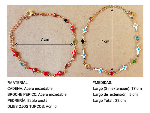 Set 2 Pulseras Ojos Turcos Acero Inoxidable Y Estilo Cristal