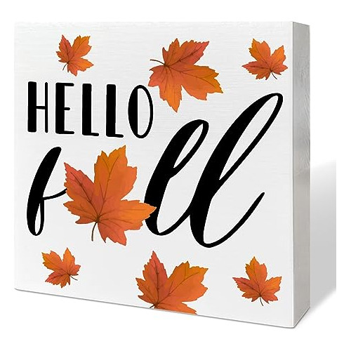Hello Fall Table Wooden Box Sign Decor, Autumn Maple Le...